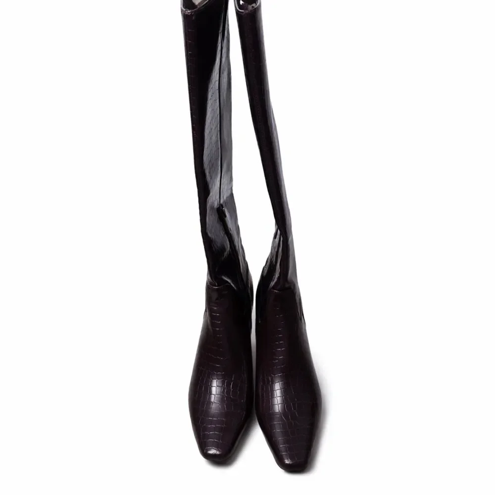 Splendid Jett Knee High Boots Burgundy Croc Embossed Side Zip Size 7.5